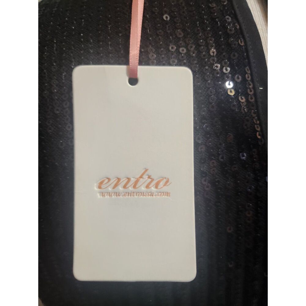 Entro Black Sequin Feather Hem Sleeveless Party Top NWT MEDIUM - Picture 5 of 5